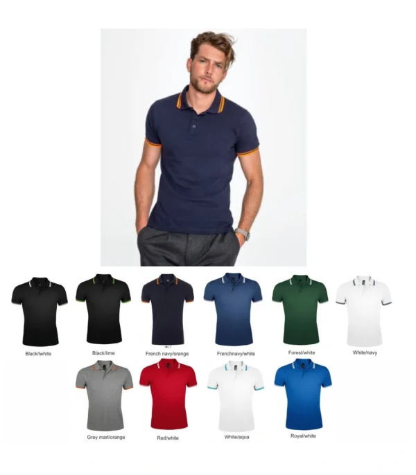 Sol's 10577 Pasadena Tipped Cotton Pique Polo Shirt
